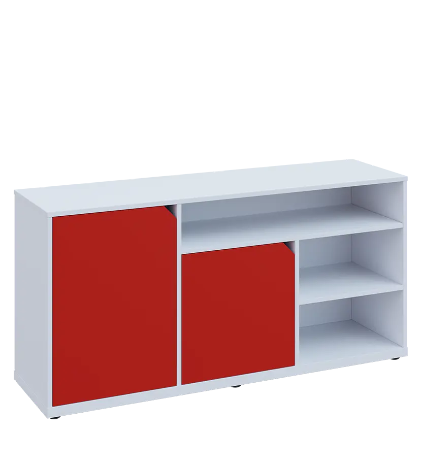 KU2-15DN3 L skříňka nízká 2-dveřová, nika, 740x1522x400, provedení levé, bílá sněžná/červená